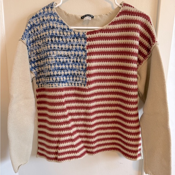 ⭐️3for10⭐️ Cotton Knit American Flag Americana Crewneck Pullover Women’s Medium - Picture 4 of 11